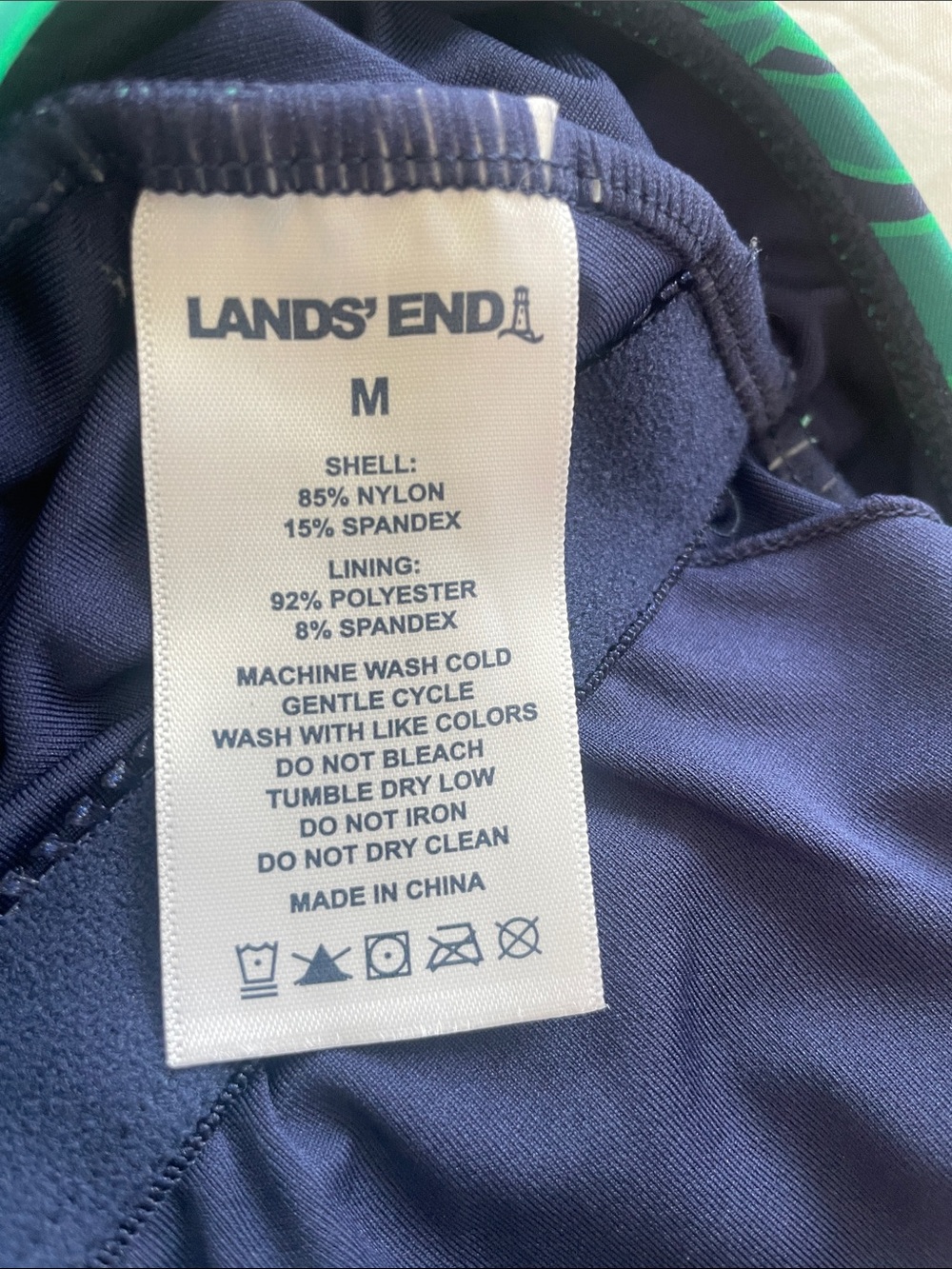 Lands' End Navy One-Piece Swimsuit with Green Trim - Picture 2 of 4